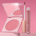 That’s So Rosy ColourPop Cheek & Lip Set showing an open rosy-pink blush compact and Ultra Blotted Lip in a mauve rose, wand uncapped, on a pink backdrop with star-accent packaging and a mirrored lid catching light.