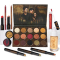 ColourPop Full Collection Set Twilight New Moon bundle showcases an open 15βpan eyeshadow palette with forest cover art, two Super Shock shadows, three shadow sticks, lip pencils, lippie stix, red gloss, and SOL glow oil on a white backdrop.