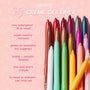 Out of the Blue ColourPop Crème Gel Liner stands with tip exposed, shown alongside a rainbow lineup of twist-up eyeliners on a pink backdrop; waterproof 18-hour wear, creamy formula that glides smoothly, with matte and metallic finishes.