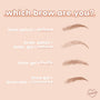 Colourpop brow makeup chart showing four illustrated eyebrow styles on a peach background, explaining how Bangin' Brunette Pencil and brow gel or wax create defined, natural, fluffy, or contoured brows for US beauty lovers.