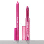Heart Lips ColourPop Lippie Stix + Pencil Set showing the creamy fuchsia lipstick and matching liner uncapped, upright on a white surface with translucent pink caps nearby and ColourPop branding visible.