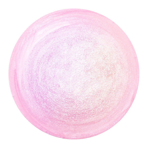 Pink Pony liquid highlighter swatch glows with a swirled, pearlescent pinkβlilac sheen, showing buildable shimmer - ColourPop Liquid Highlighter droplet displayed on a clean white background.