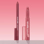 ColourPop Got Pink? Lippie Stix + Pencil Set showing a rosy mauve lip pencil and matching Lippie Stix standing uncapped with translucent pink caps beside them on a light shelf against a pink gradient background; ColourPop Lippie Stix + Pencil Set.
