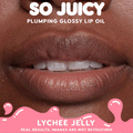 Close-up lips go from natural to fuller, high-shine after applying Plump Perfect in Lychee Jelly, showing real, unretouched results from the ColourPop So Juicy Lip Oil Set with a hydrating, glossy plumping finish.