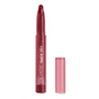 Bichette Lippie Stix by ColourPop standing uncapped, revealing a slim twist-up bullet in deep burgundy with an angled tip; transparent rosy cap beside the tube labeled “ColourPop lippie stix” on a white background.