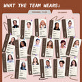 ColourPop Brow Boss Pencil Taupe shade shown on a diverse team lineup of employee ID-style cards, each featuring different brow colors and styles to showcase wearable brow makeup looks for various skin tones and hair colors.