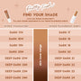 reolink.liveplexion Bundle face set shade guide comparing Pretty Fresh tinted moisturizer to tinted foundation balm, mapping dark and deep dark tones, e.g., Dark 17N→Dark 17 through Deep Dark 24N→Deep Dark 24 on a peach chart.