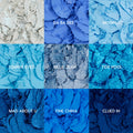 Blue Moon ColourPop Shadow Palette - nine crushed blue eyeshadow pans in a 3x3 grid - showcasing matte, metallic, and glitter finishes; shades labeled Lumi, Da Ba Dee, Moonlite, Starry Eyed, Billie Jean, Tide Pool, Mad About U, Fine China, Clued In.