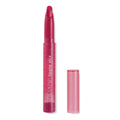 ColourPop Lippie Stix in I Heart This, a twist-up fuchsia lipstick crayon, stands uncapped with the angled bullet exposed while the translucent pink cap rests beside it on a white background.