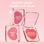 Second Date ColourPop Lip and Cheek Balm showcasing heart-shaped pans in three clear square compacts, highlighting hydrating dewy color and a weightless, multi-use formula, easy to apply with fingers or a brush on a pink background.