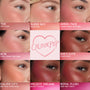 ColourPop Super Shy liquid blush swatched on a cheek - nudie pink with a dewy glow - shown in a 3x3 shade chart alongside THX, Angel Face, IKTR, She’s Cute, Culver City, Wildest Dreams, and Royal Flush, with a heart ColourPop logo centered.