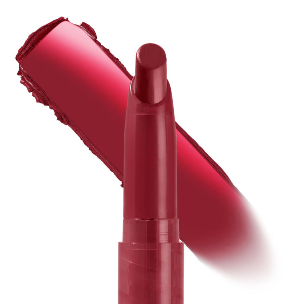 My Bad ColourPop Lippie Stix showcasing a creamy deep berry-red bullet with a bold swatch streak behind, highlighting rich color payoff and smooth texture on a clean white background.