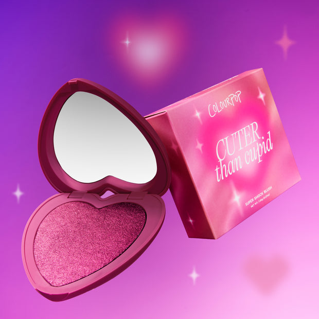 ColourPop Super Shock Blush in Cuter Than Cupid, a cherry magenta pearl shade, styled product shot from the Love That For Me Valentine's Day collection set.