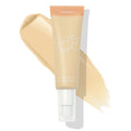 ColourPop Pretty Fresh Tinted Moisturizer in Fair 2 W features a peach-capped tube with white pump over a light beige swatch, highlighting the hyaluronic acid formula and fair warm tone on a clean white background.