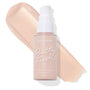 ColourPop Hyaluronic Hydrating Foundation, Pretty Fresh shade Light 33 C, pump bottle standing over a creamy light-beige swatch on a white background, showcasing the hydrating formula and frosted packaging.