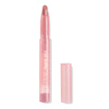 ColourPop Lippie Stix Caramella twisting up with cap off, revealing a slanted nude‑pink lipstick bullet in a translucent pink tube with branding visible, set against a clean white background.