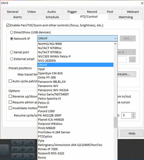 Enable PTZ in Blue Iris